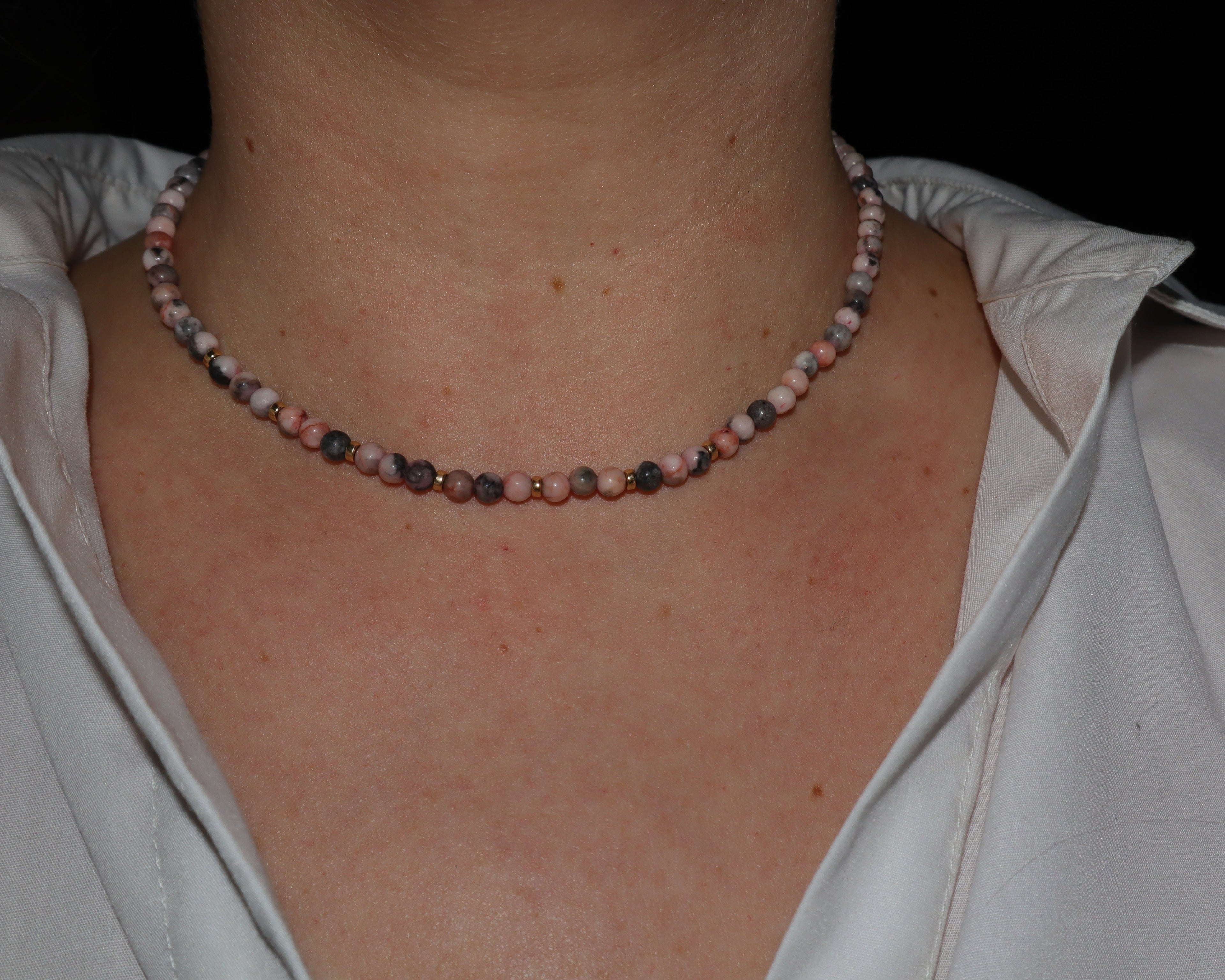 Pink Zebra Jasper with Gold