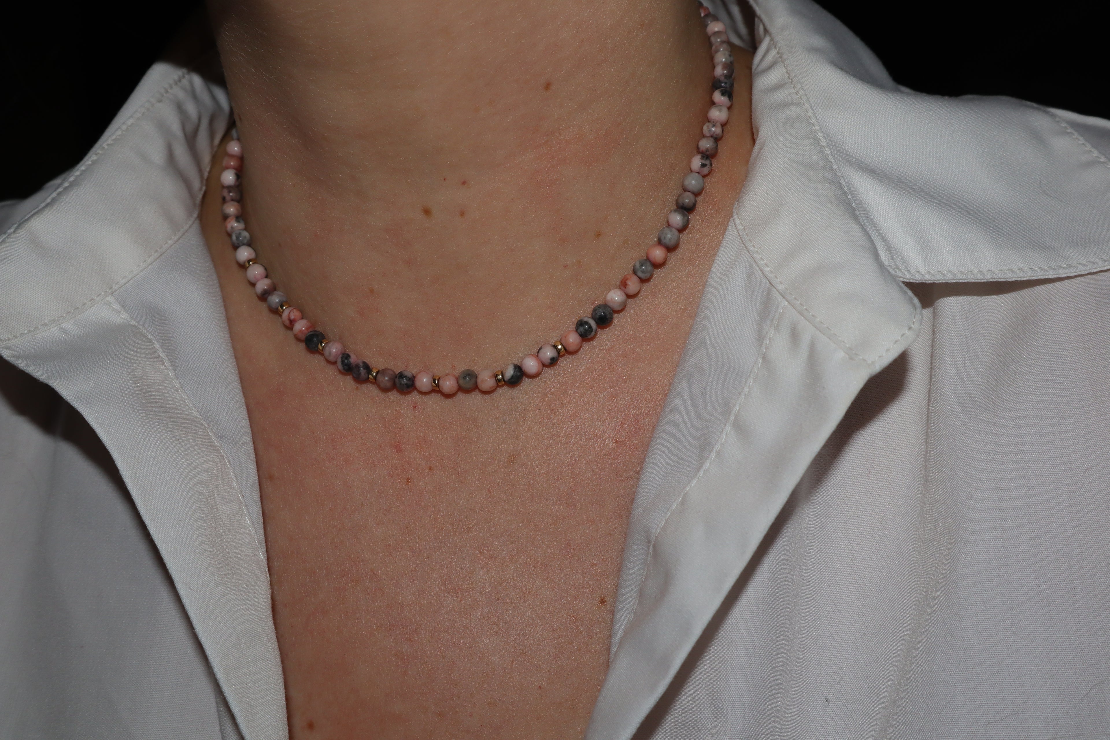 Pink Zebra Jasper with Gold