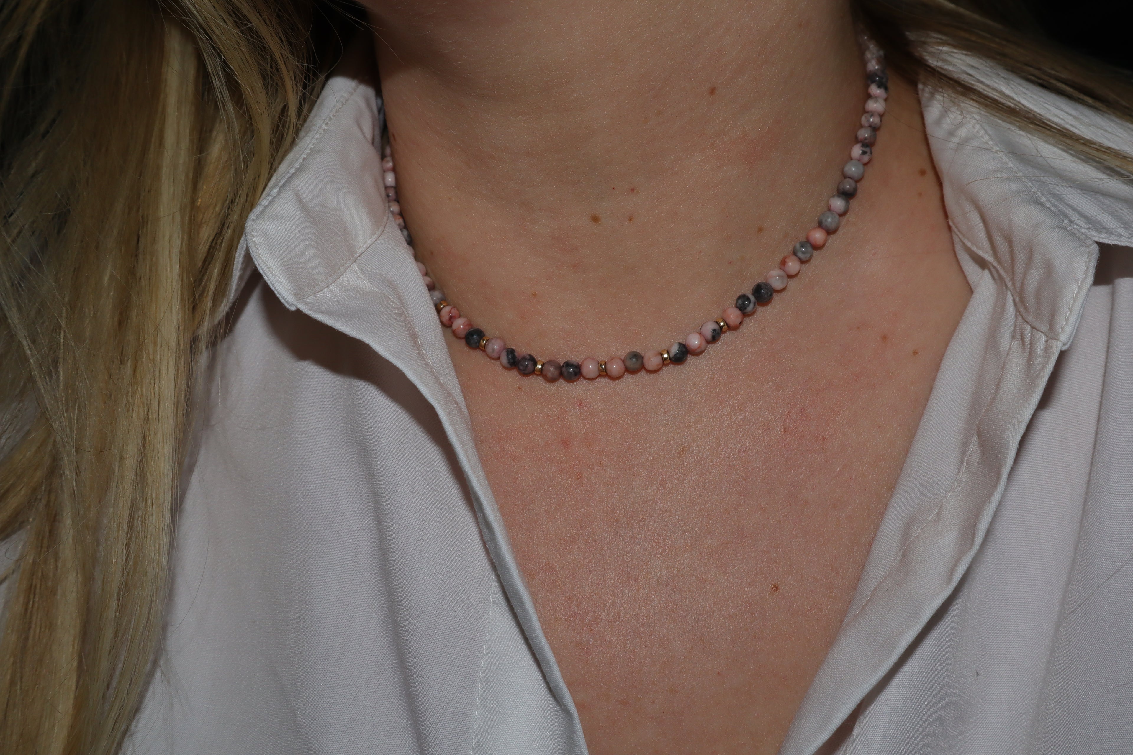 Pink Zebra Jasper with Gold